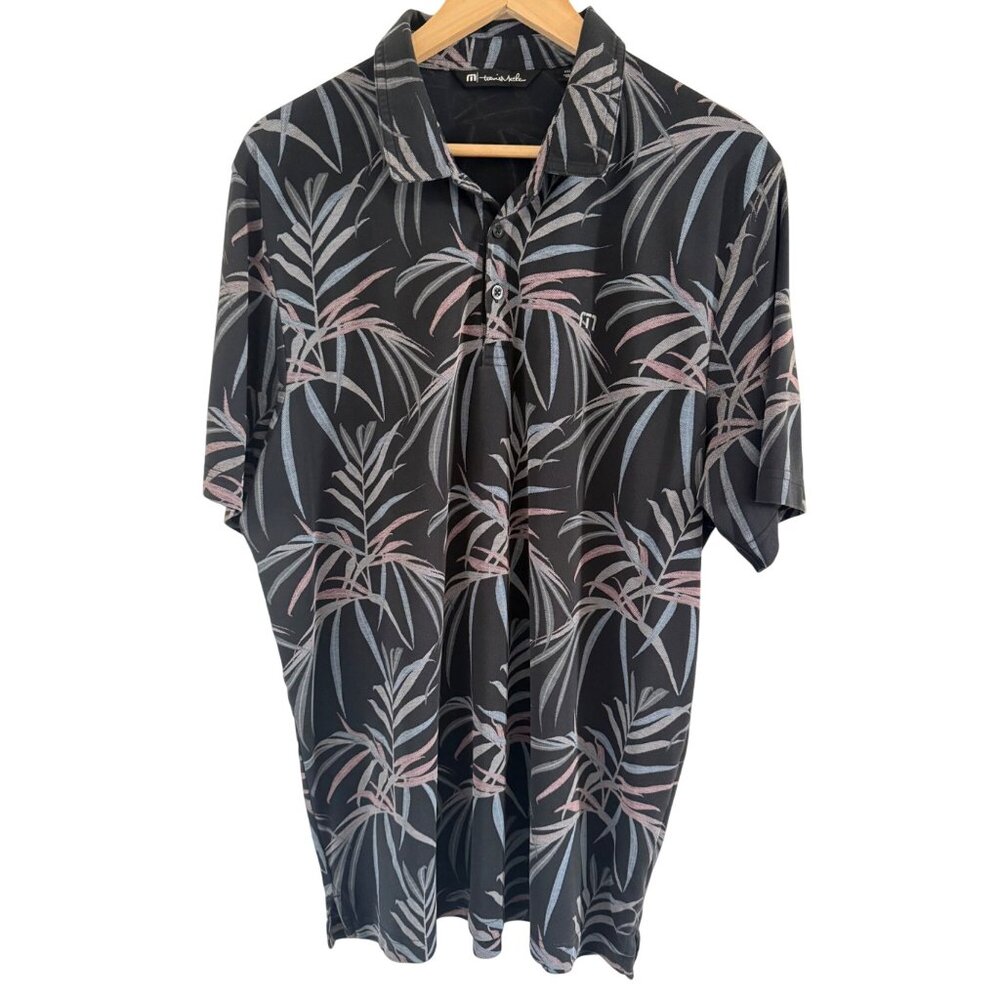 Travis Mathew Black and Gray Palm Print Shirt